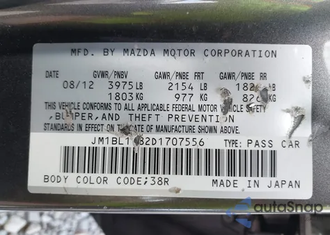 2013 Mazda Mazda3 I Touring from USA, damaged, VIN JM1BL1V82D1707556